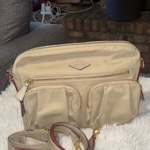 MZ Wallace Beige Crossbody Bag with Red Trim